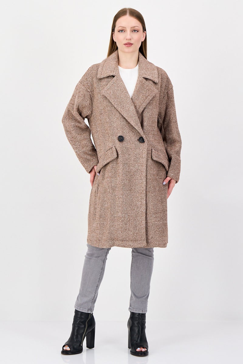 BCBGeneration Women Herringbone Trench Coat, Brown - Image 1